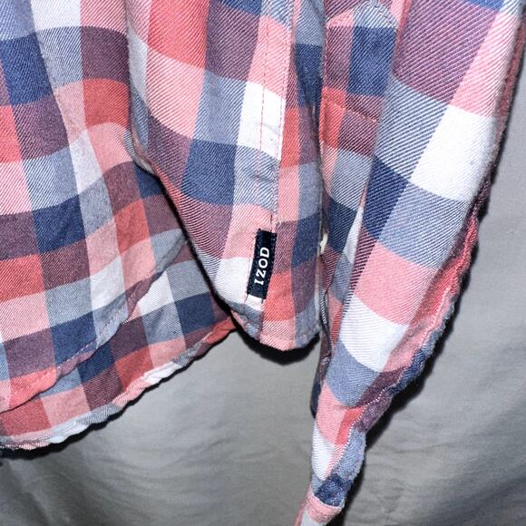 Izod Saltwater Shirt Men's Size XXL Red Blue White Plaid Long Sleeve Button Up - Picture 5 of 10
